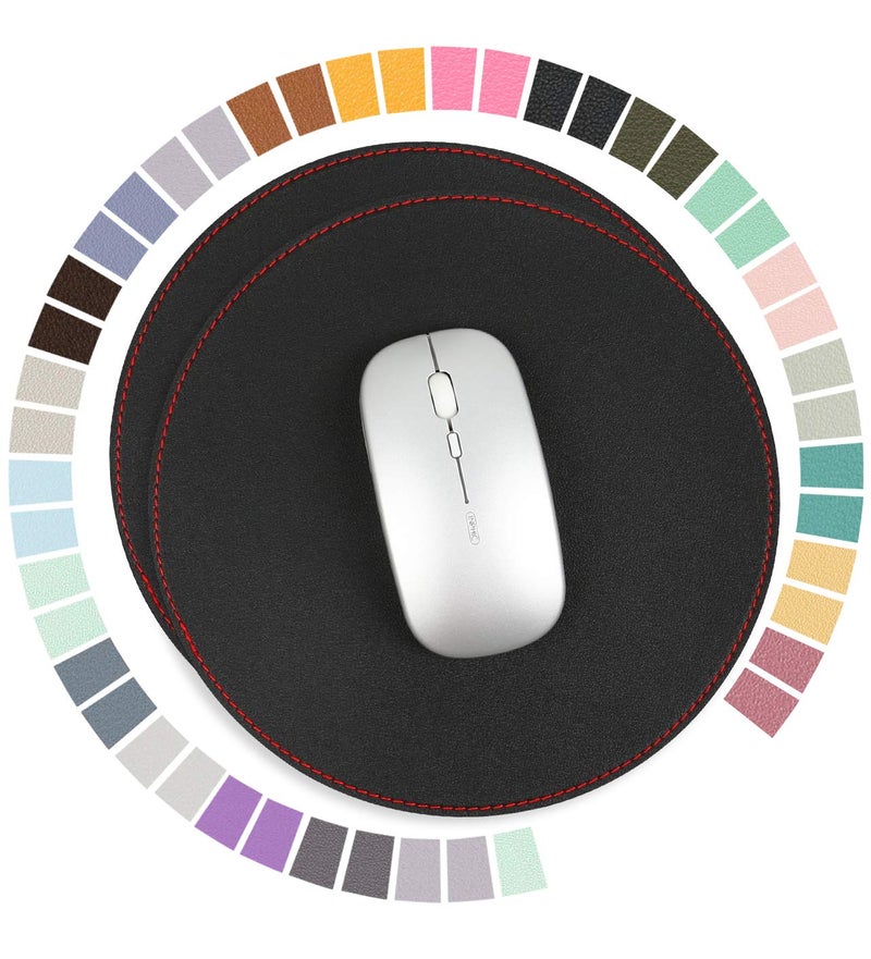 YSAGi 2 Pack Mouse Pads, Ultra Thin Waterproof PVC Leather Mouse Pad,Stitched Edges,Works for Computers, Laptop,All Types of Mouse pad, Office/Home(8.66'',2 Pack, Black) - Image 1